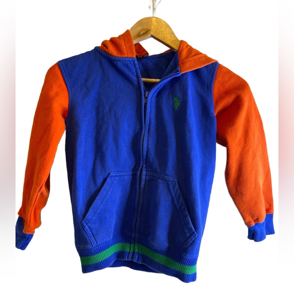 U.S. Polo Assn. Kids Hoodie Small 6–7 Blue Orange Zip Up Sweatshirt Jacket